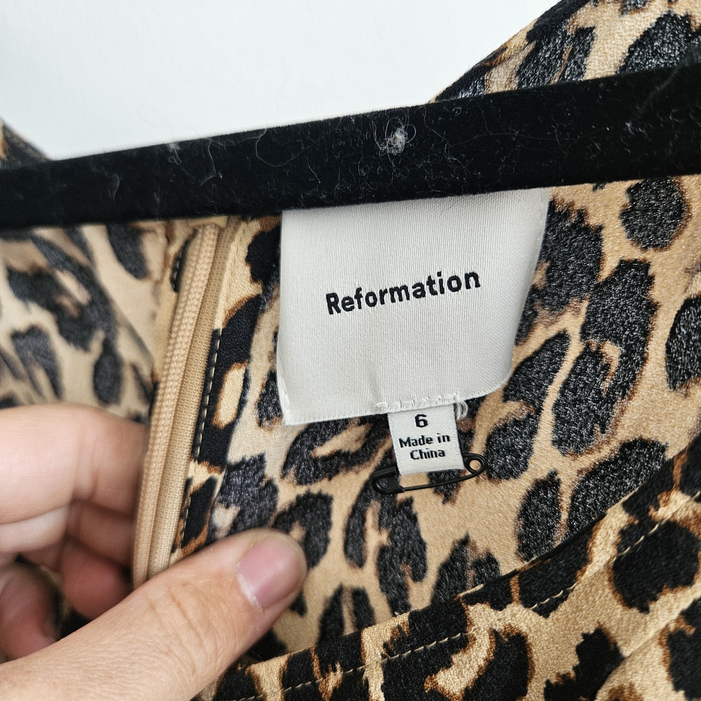 Reformation Noha Leopard Print Mini Dress - Beige and Black - Picture 5 of 6